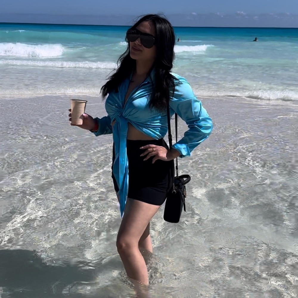 Turquoise Blue Front Tie Top